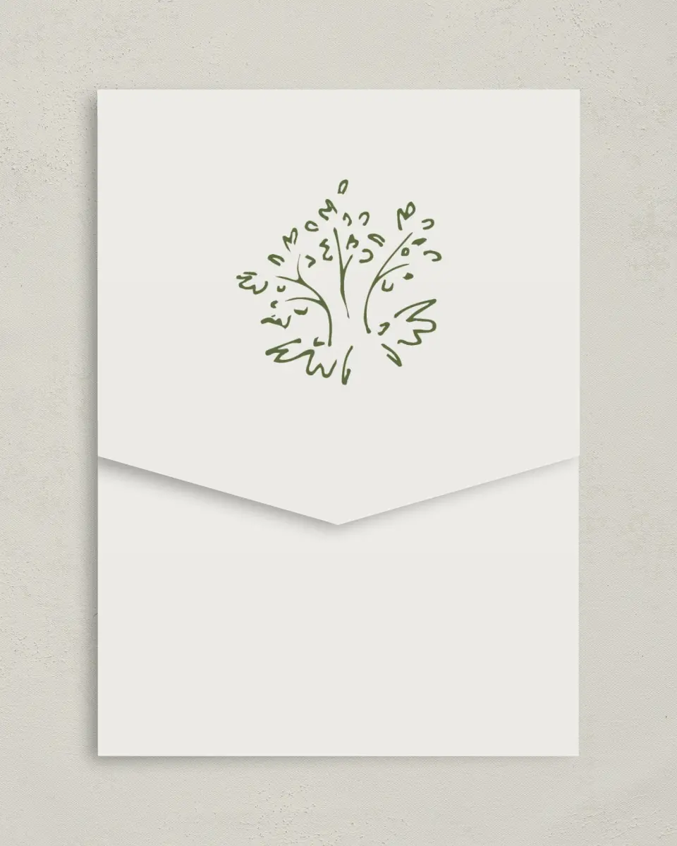 This is a 5¼" x 7¼" Folded Pocket Wedding Invitation called Sweet Woodland printed in full color on Premium Smooth paper