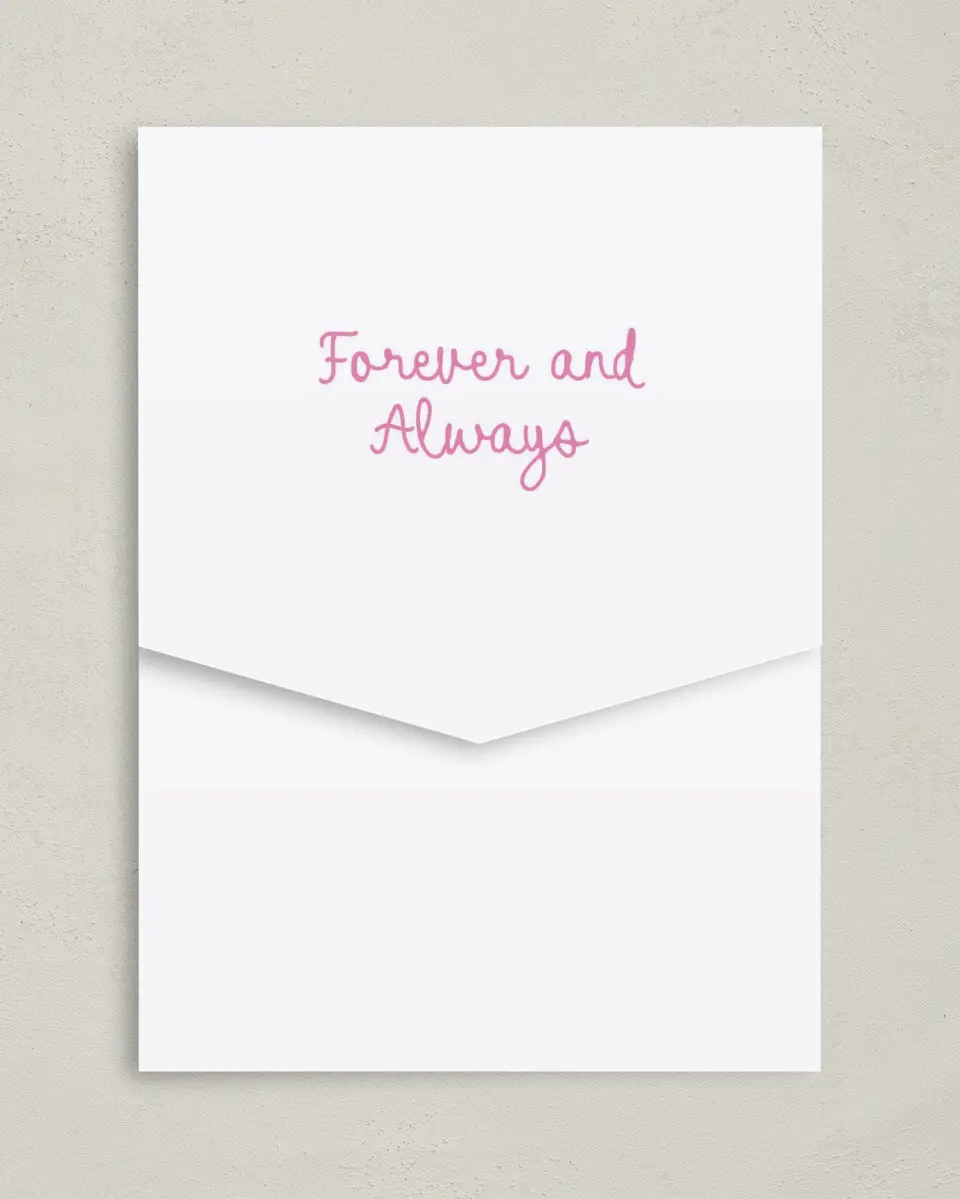 This is a 5¼" x 7¼" Folded Pocket Wedding Invitation called Swan Love printed in full color on Premium Smooth paper