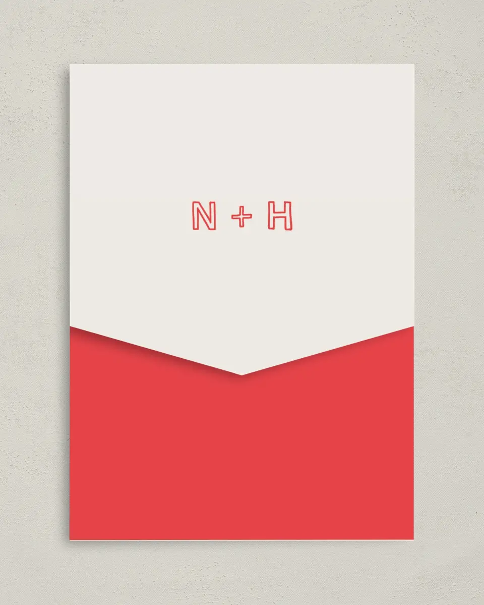This is a 5¼" x 7¼" Folded Pocket Wedding Invitation called Bold & Bright printed in full color on Premium Smooth paper
