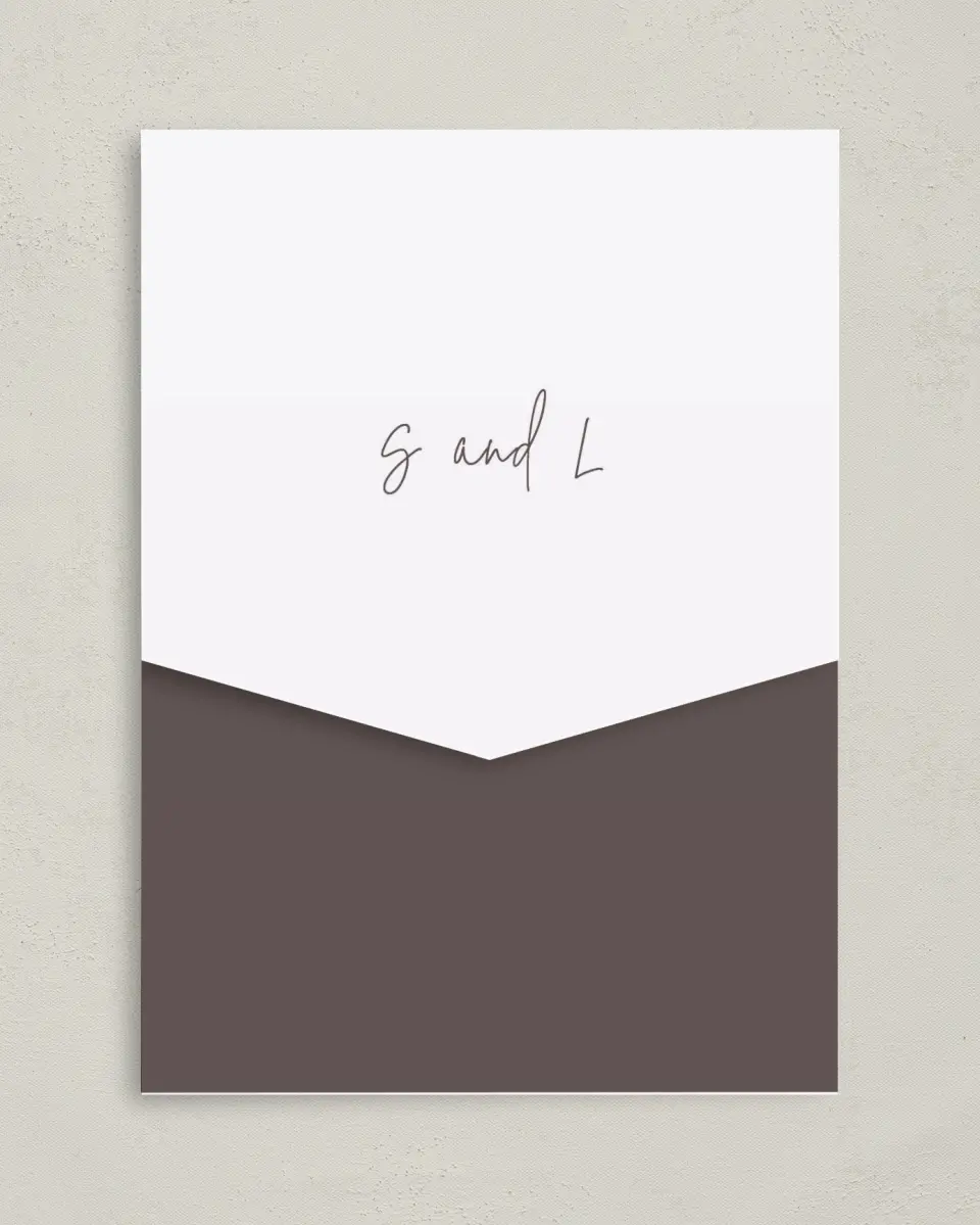 This is a 5¼" x 7¼" Folded Pocket Wedding Invitation called Mountain Bliss printed in full color on Premium Smooth paper