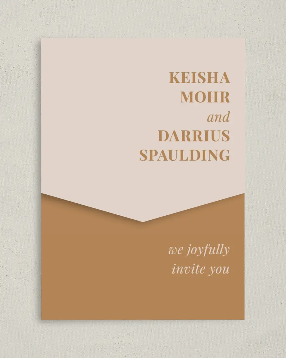This is a 5¼" x 7¼" Folded Pocket Wedding Invitation called Bold Romance printed in full color on Premium Smooth paper