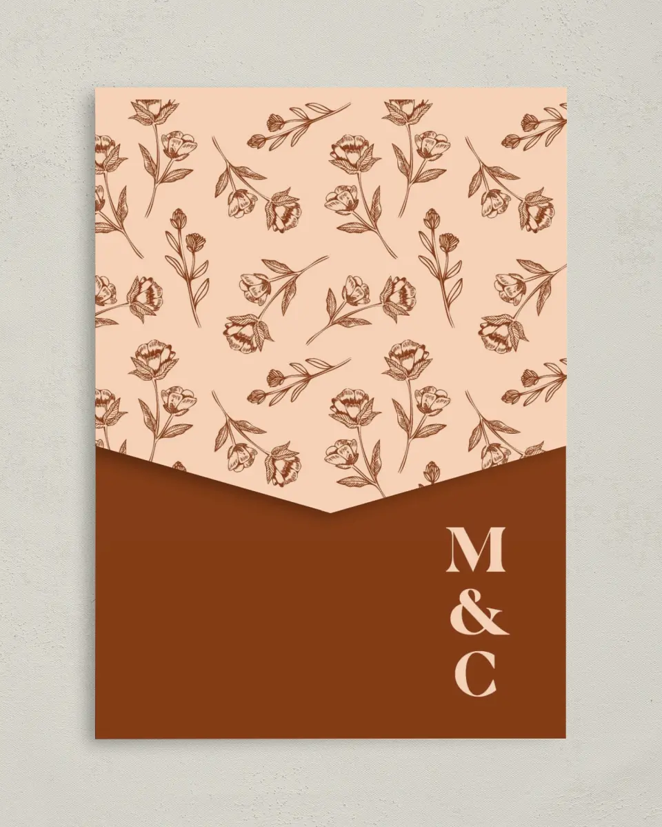 This is a 5¼" x 7¼" Folded Pocket Wedding Invitation called Agrestal printed in full color on Premium Smooth paper
