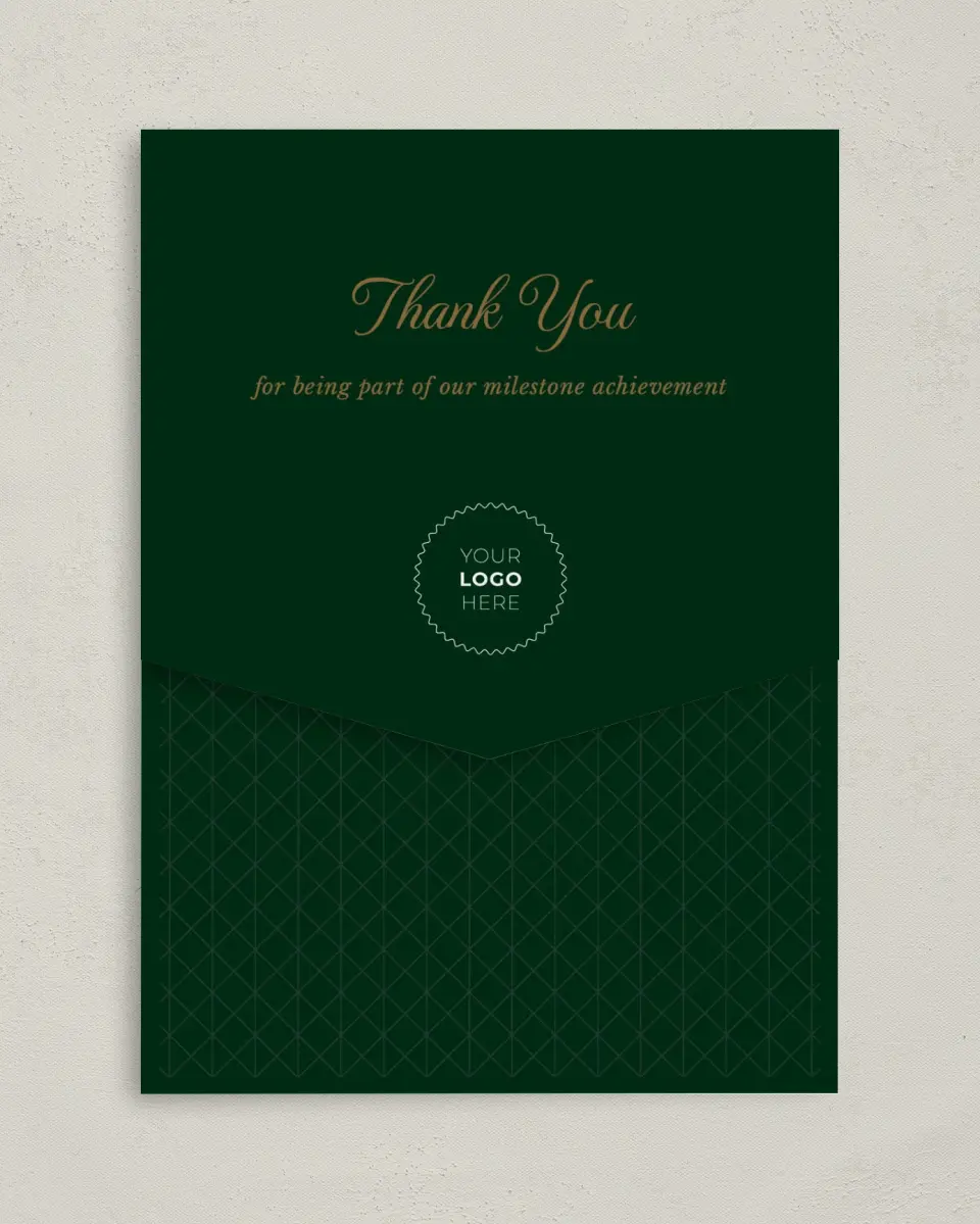 This is a 5¼" x 7¼" Folded Pocket Gala Invitation called Enduring Evergreen printed in full color on Premium Smooth paper