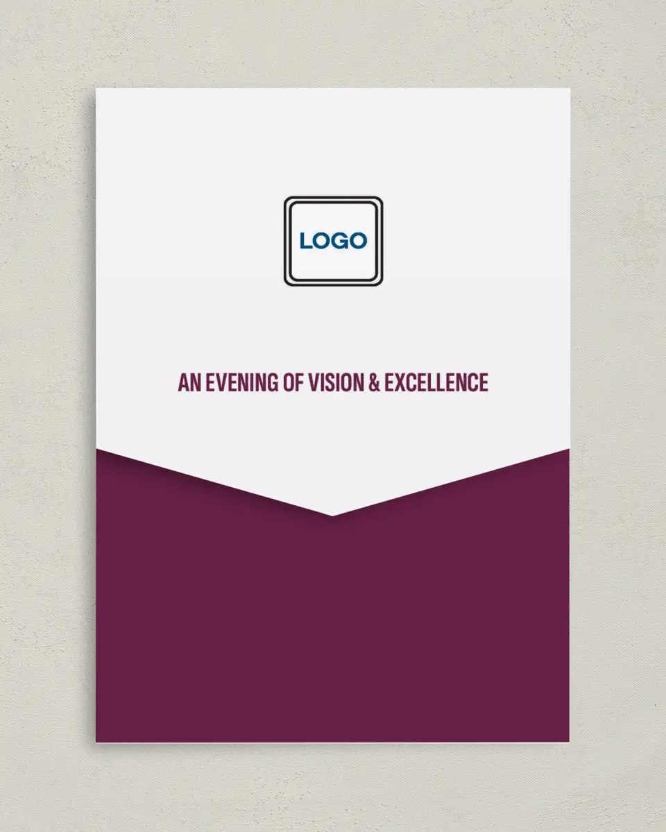 This is a 5¼" x 7¼" Folded Pocket Gala Invitation called Sharp Structure printed in full color on Premium Smooth paper