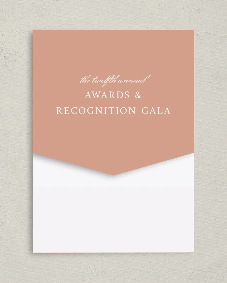 This is a 5¼" x 7¼" Folded Pocket Gala Invitation called Modern Balance printed in full color on Premium Smooth paper