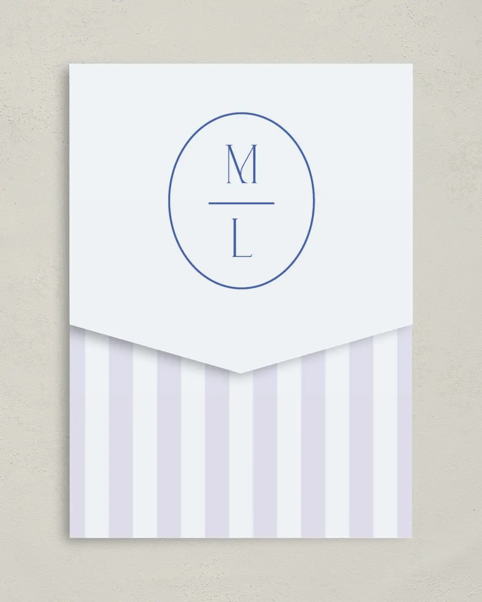 This is a 5¼" x 7¼" Folded Pocket Wedding Invitation called The Mila printed in full color on Premium Smooth paper
