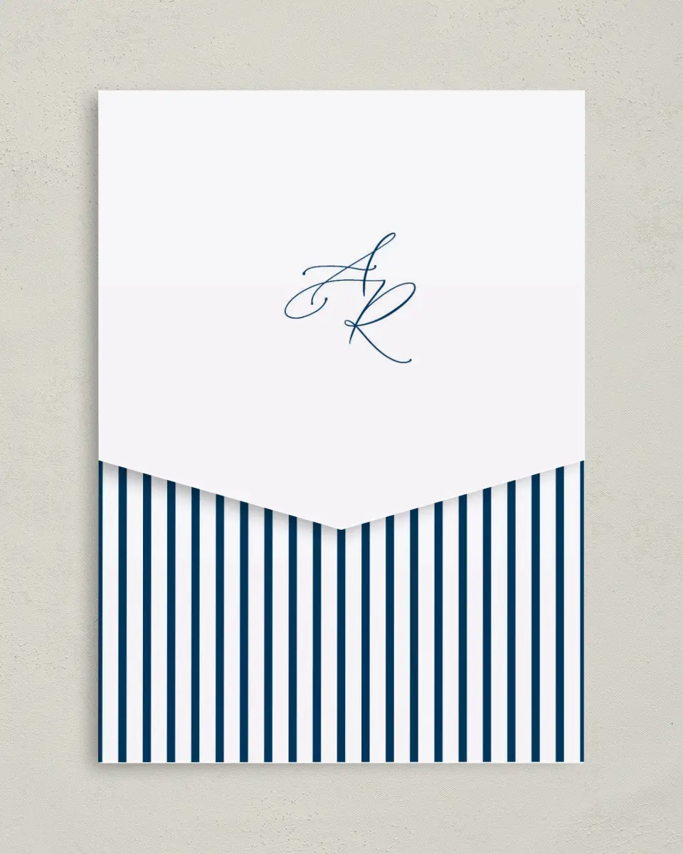 This is a 5¼" x 7¼" Folded Pocket Wedding Invitation called The Addison printed in full color on Premium Smooth paper