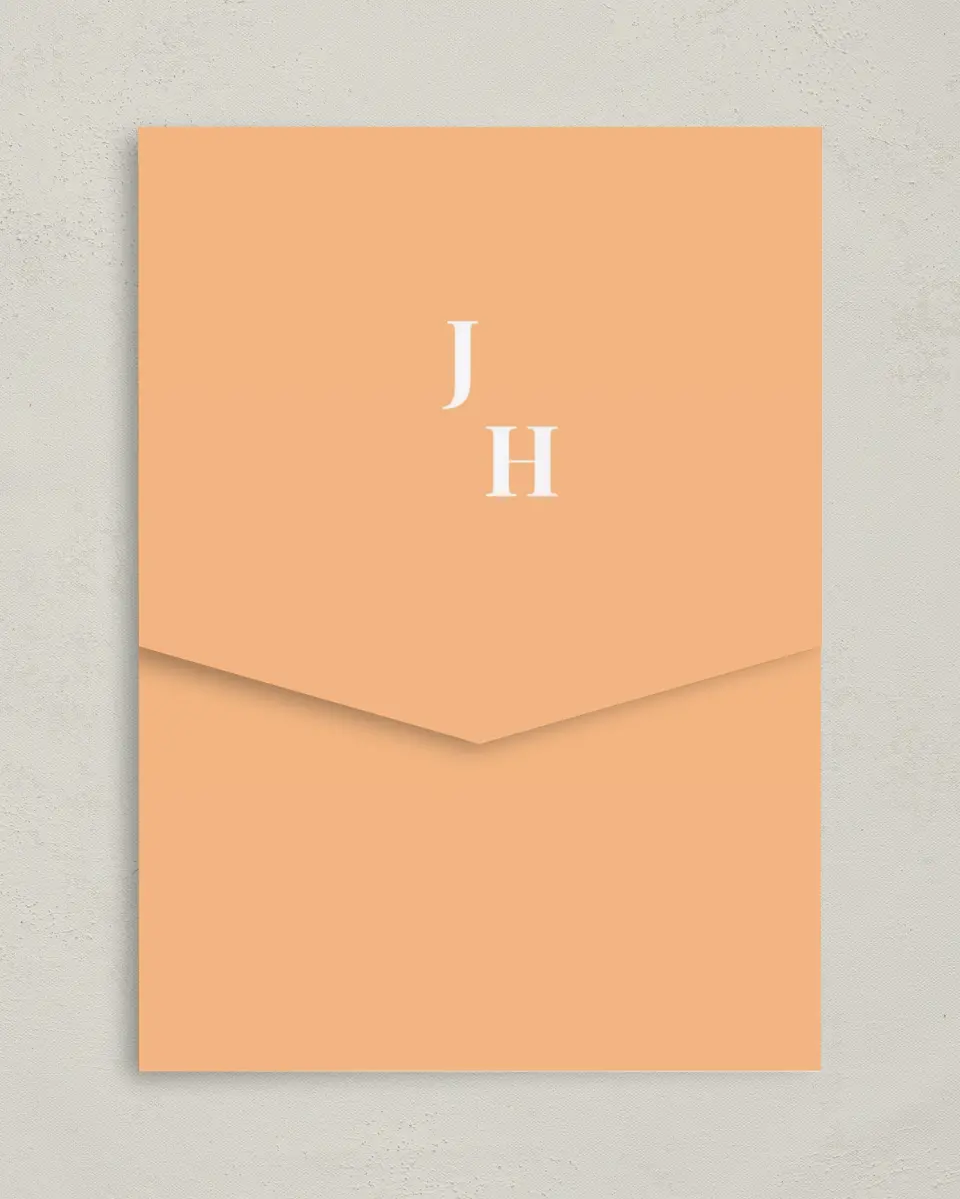 This is a 5¼" x 7¼" Folded Pocket Wedding Invitation called The Jess printed in full color on Premium Smooth paper