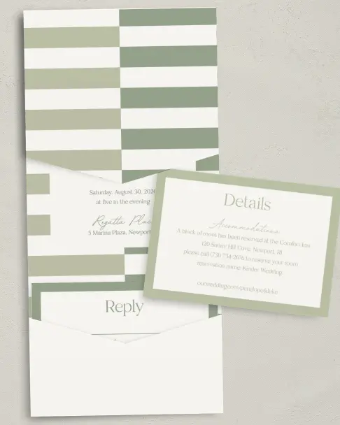 This is a 5¼" x 7¼" Folded Pocket Wedding Invitation called The Penelope printed in full color on Premium Smooth paper