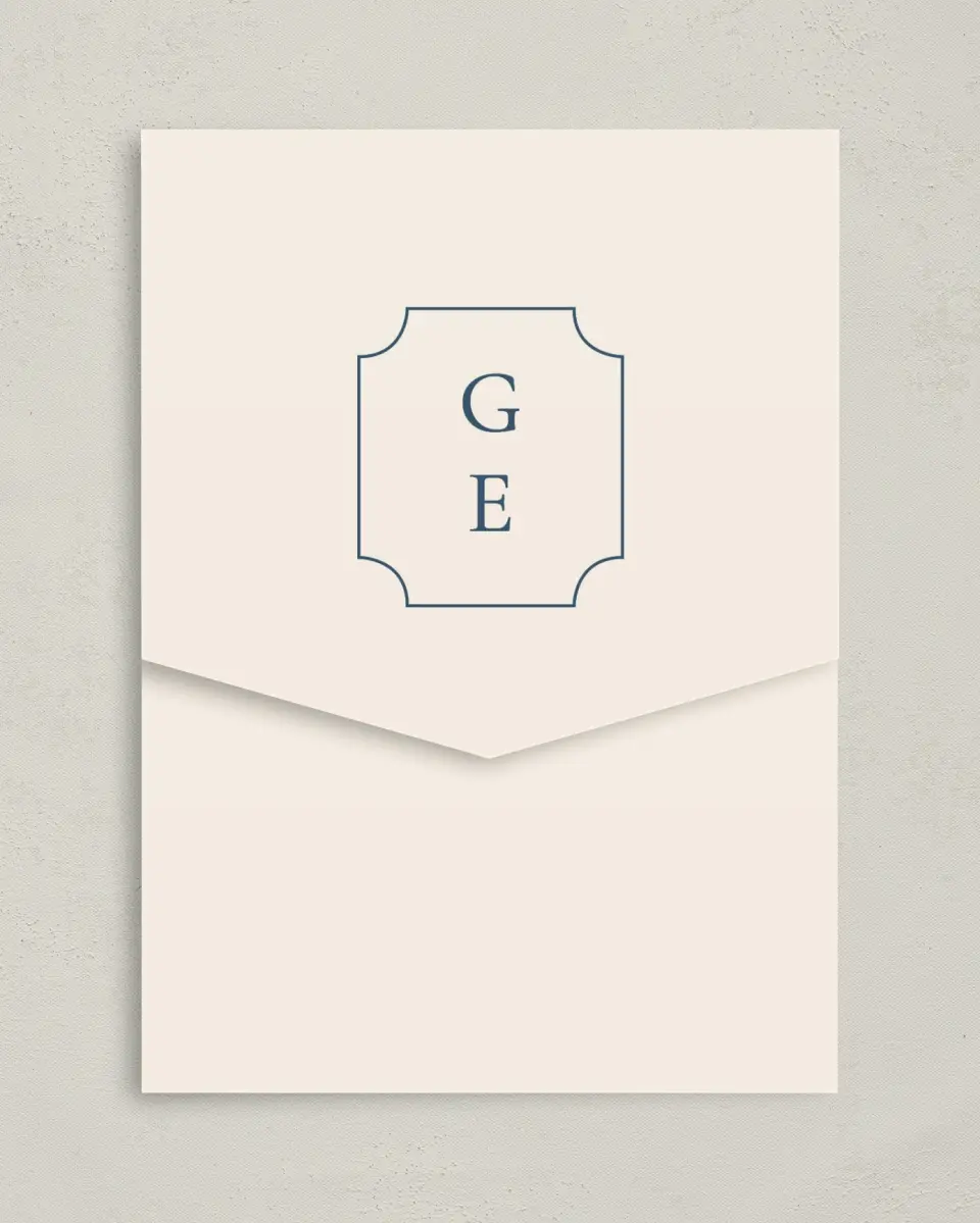 This is a 5¼" x 7¼" Folded Pocket Wedding Invitation called The Georgia printed in full color on Premium Smooth paper