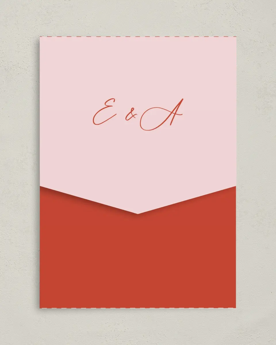 This is a 5¼" x 7¼" Folded Pocket Wedding Invitation called Boathouse Bliss printed in full color on Premium Smooth paper