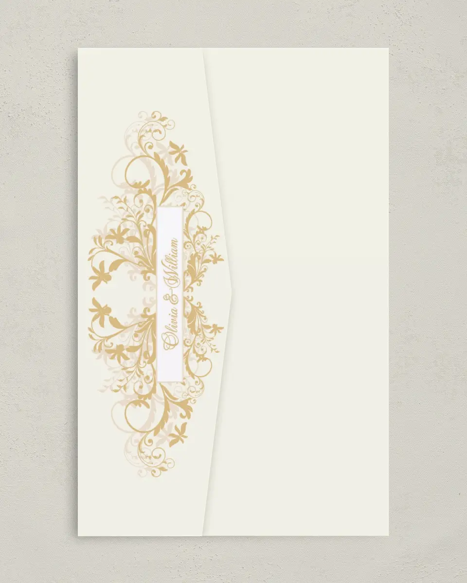 This is a 5" x 7⅞" Pocket Wedding Invitation called Classic Allure printed in full color on Premium Smooth paper