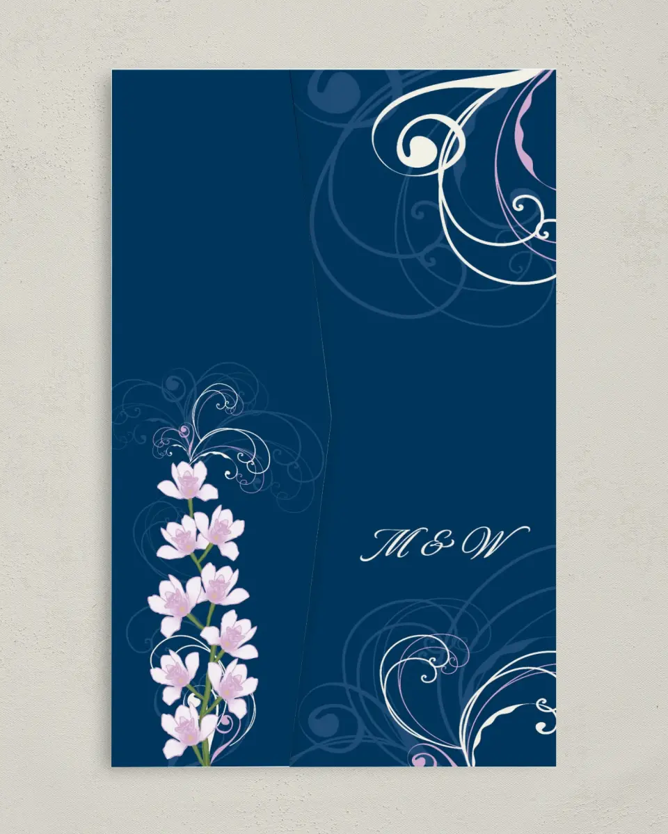 This is a 5" x 7⅞" Pocket Wedding Invitation called Waking Beauty printed in full color on Premium Smooth paper