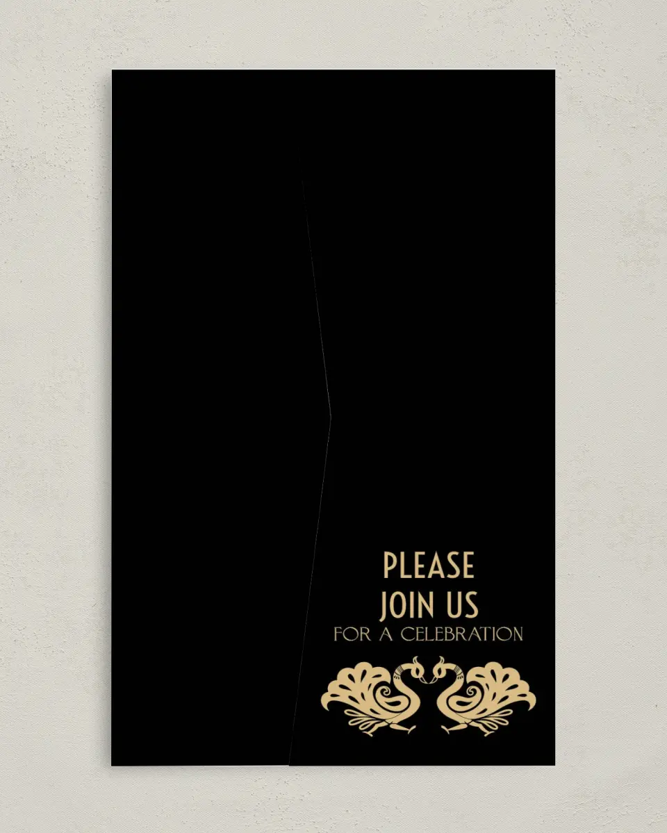 This is a 5" x 7⅞" Pocket Wedding Invitation called Deco Glam printed in full color on Premium Smooth paper