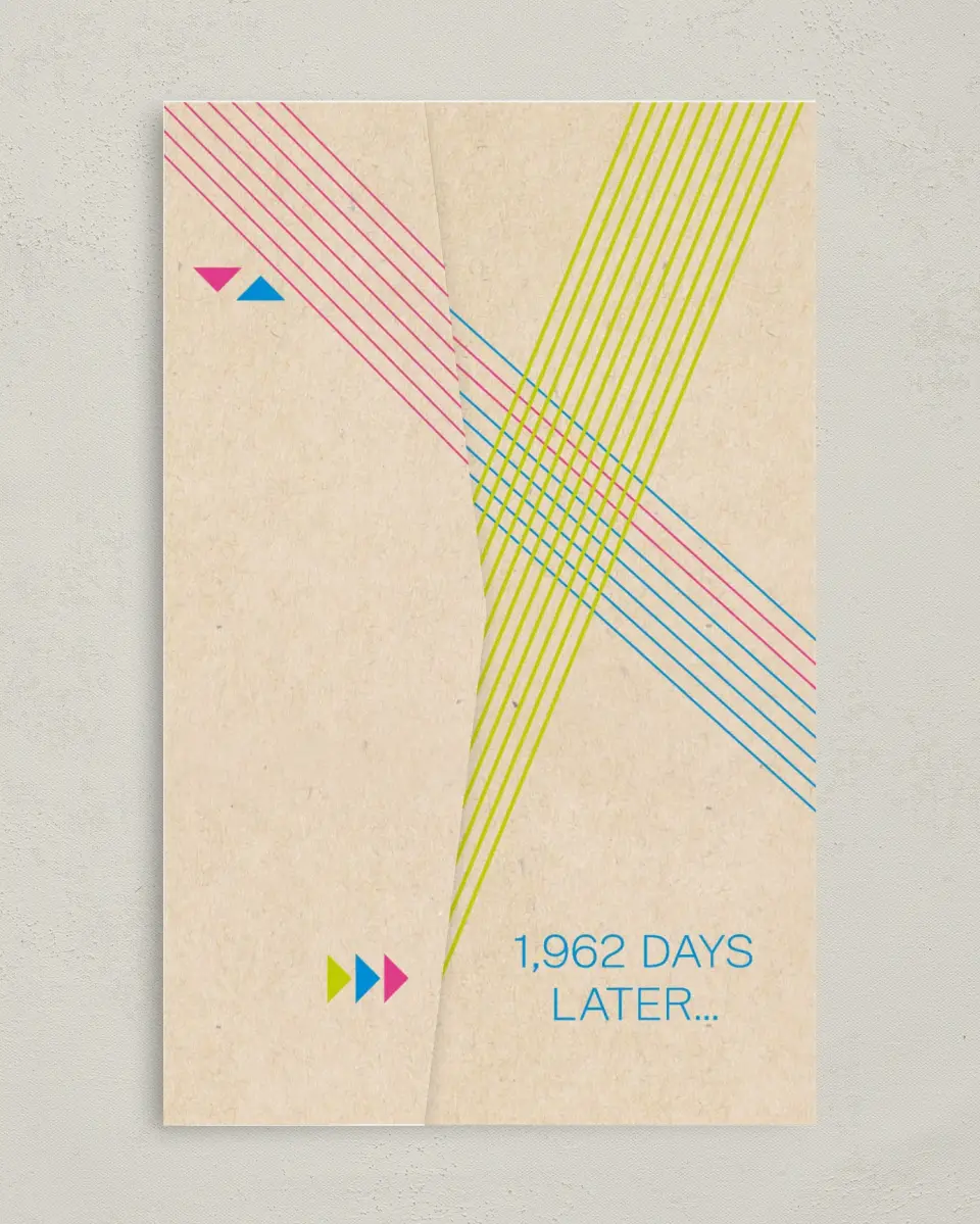 This is a 5" x 7⅞" Pocket Wedding Invitation called Flirty Neon printed in full color on Premium Smooth paper