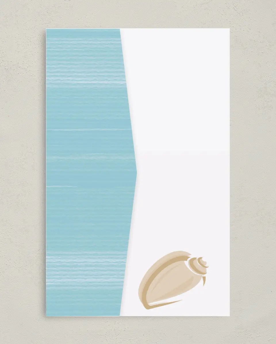 This is a 5" x 7⅞" Pocket Wedding Invitation called Salty Kisses printed in full color on Premium Smooth paper
