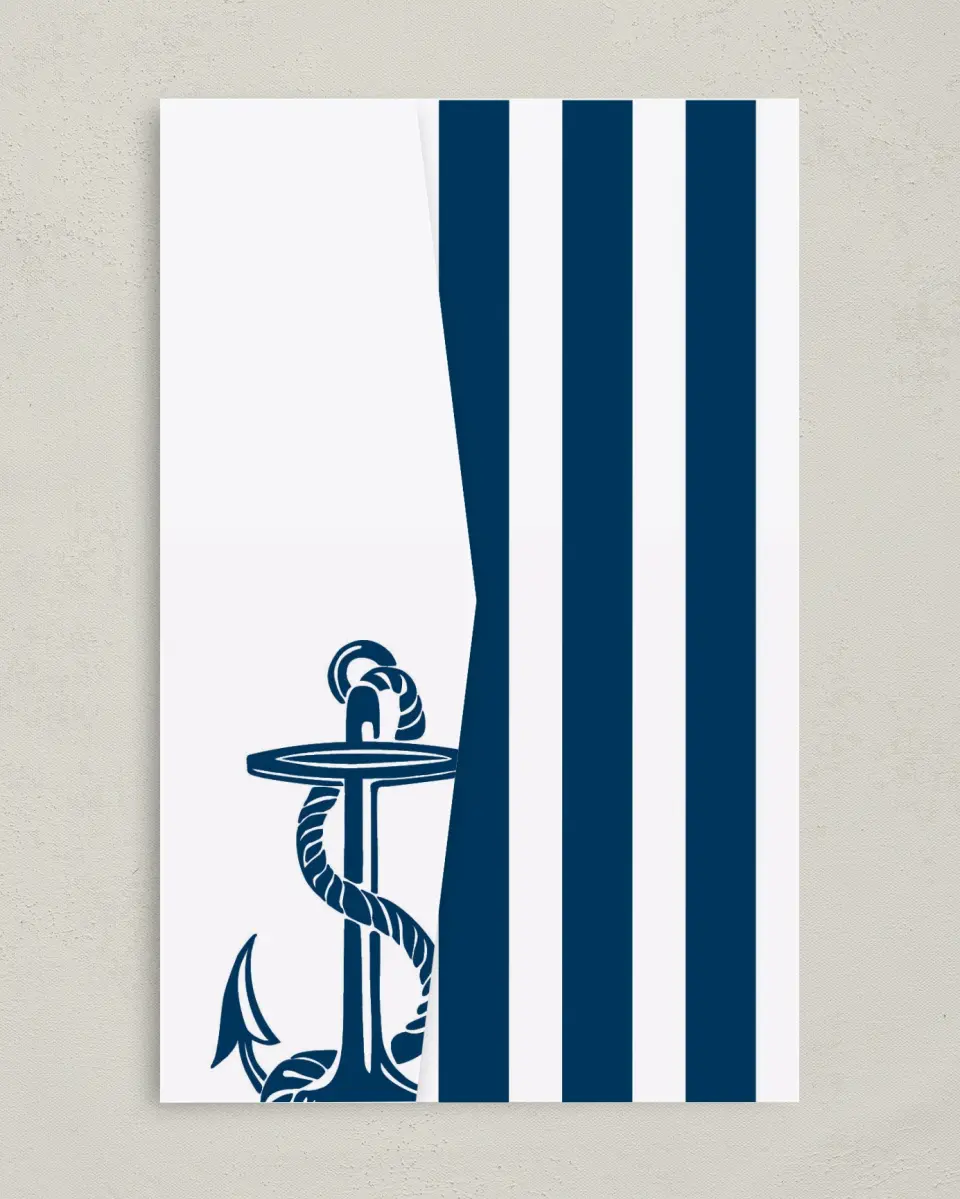 This is a 5" x 7⅞" Pocket Wedding Invitation called Love's Anchor printed in full color on Premium Smooth paper