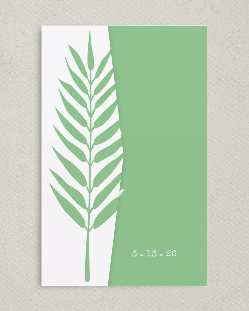 This is a 5" x 7⅞" Pocket Wedding Invitation called Palms in Paradise printed in full color on Premium Smooth paper