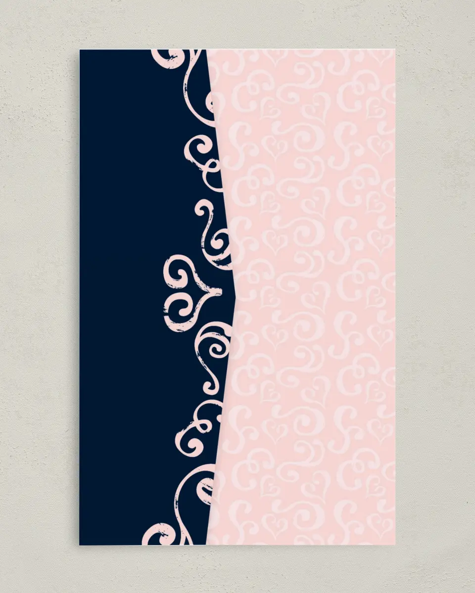 This is a 5" x 7⅞" Pocket Wedding Invitation called Love Letters printed in full color on Premium Smooth paper