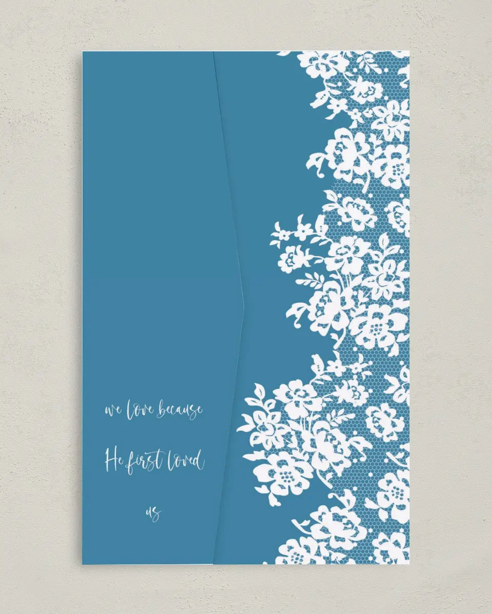 This is a 5" x 7⅞" Pocket Wedding Invitation called Modern Lace printed in full color on Premium Smooth paper