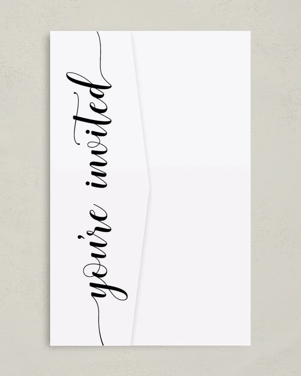 This is a 5" x 7⅞" Pocket Wedding Invitation called True Celebration printed in full color on Premium Smooth paper