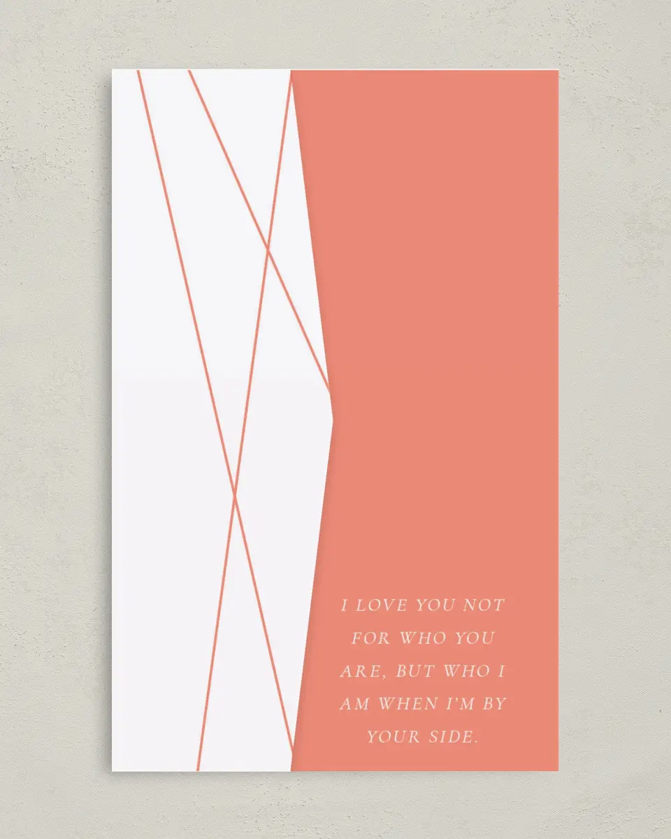 This is a 5" x 7⅞" Pocket Wedding Invitation called Starcrossed Love printed in full color on Premium Smooth paper