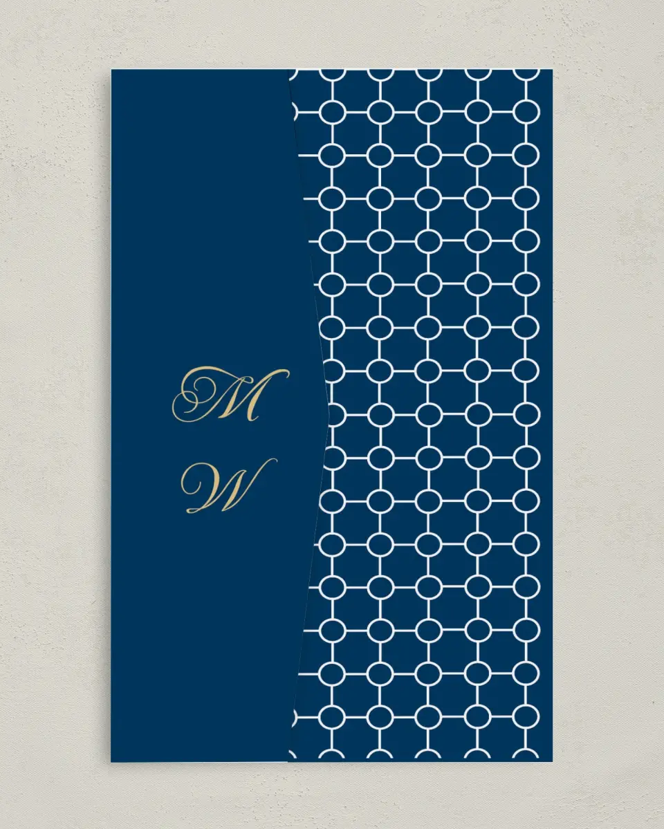 This is a 5" x 7⅞" Pocket Wedding Invitation called Gilded Opulence printed in full color on Premium Smooth paper