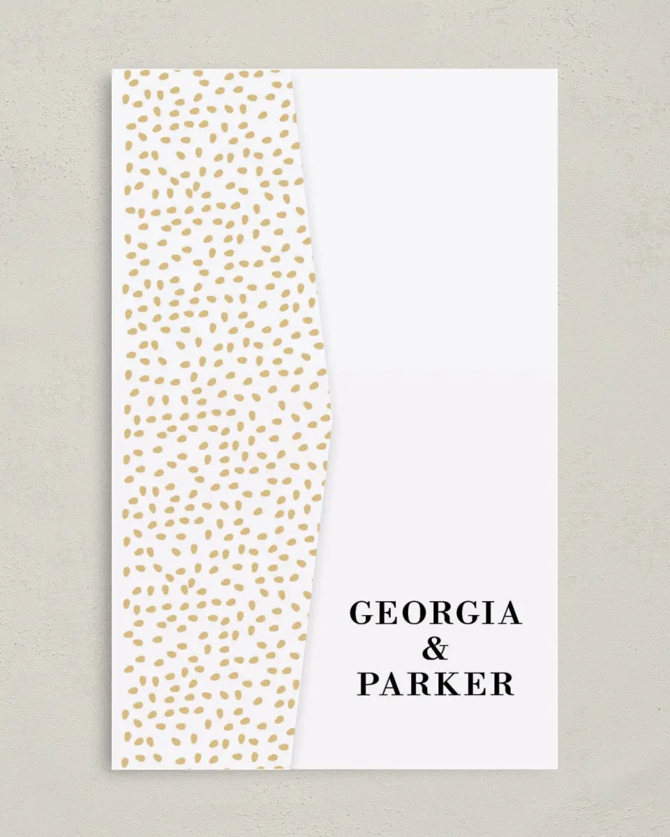 This is a 5" x 7⅞" Pocket Wedding Invitation called Gilded Laurels printed in full color on Premium Smooth paper