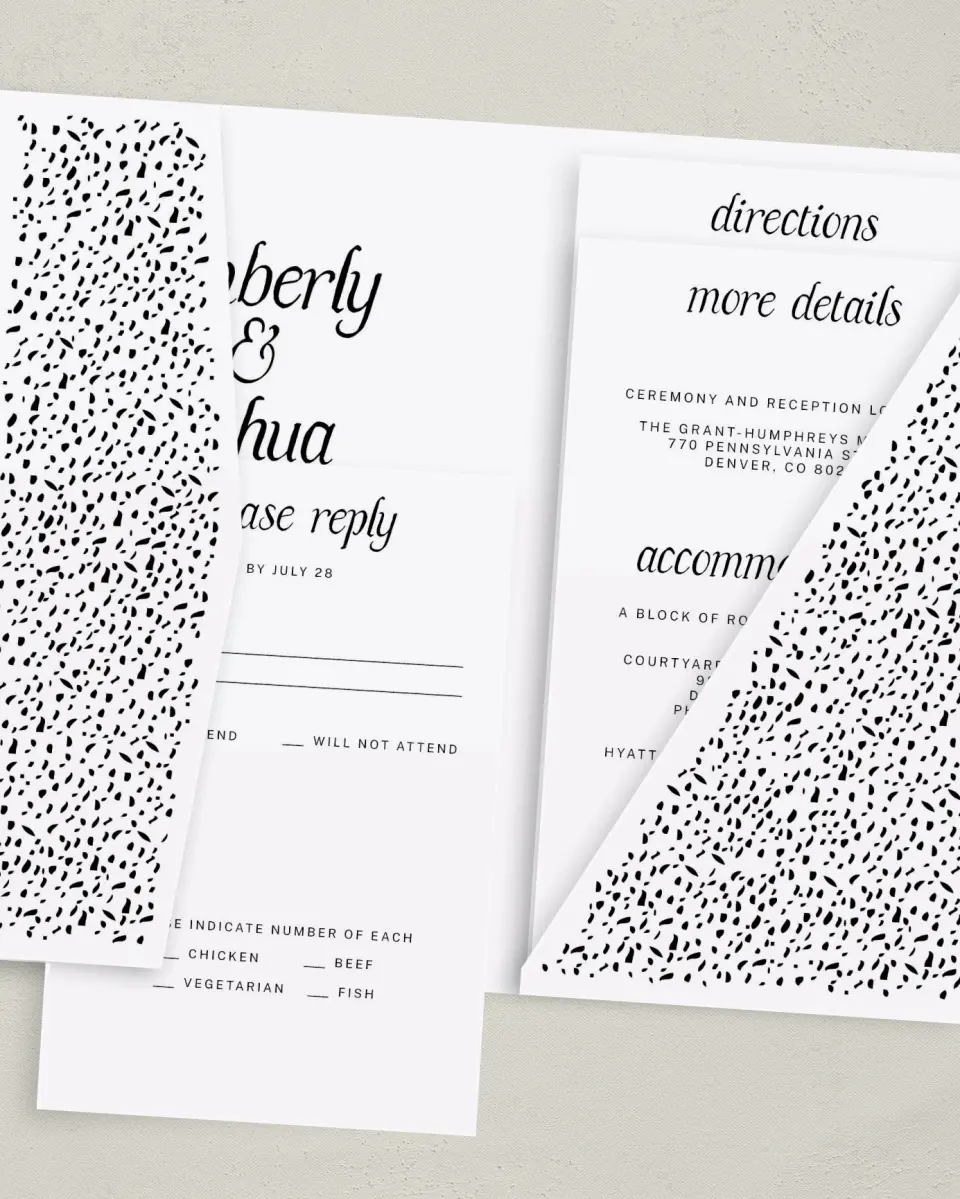 This is a 5" x 7⅞" Pocket Wedding Invitation called Simply Sprinkled printed in full color on Premium Smooth paper