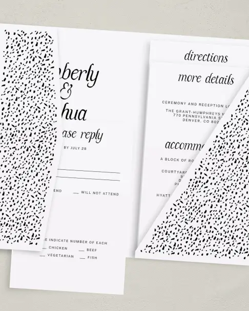 This is a 5" x 7⅞" Pocket Wedding Invitation called Simply Sprinkled printed in full color on Premium Smooth paper