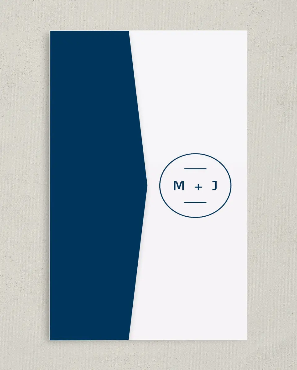 This is a 5" x 7⅞" Pocket Wedding Invitation called Marvelous Monogram printed in full color on Premium Smooth paper