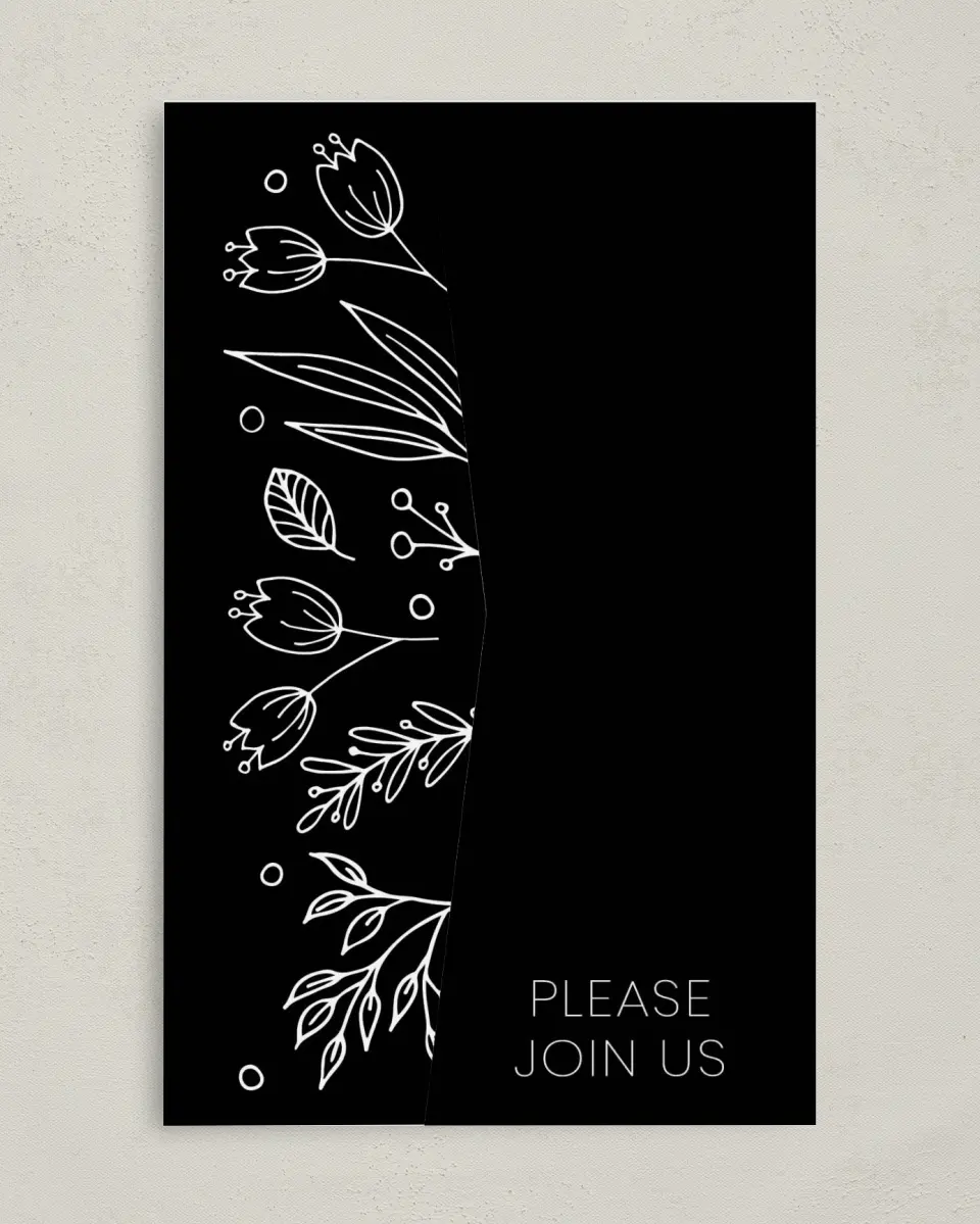 This is a 5" x 7⅞" Pocket Wedding Invitation called Budding Bouquet printed in full color on Premium Smooth paper