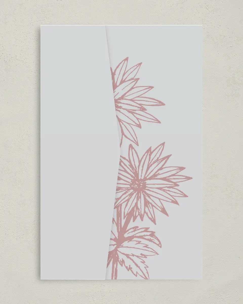 This is a 5" x 7⅞" Pocket Wedding Invitation called Botanical Burst printed in full color on Premium Smooth paper