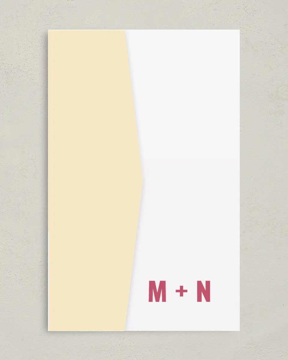 This is a 5" x 7⅞" Pocket Wedding Invitation called Modish Love printed in full color on Premium Smooth paper