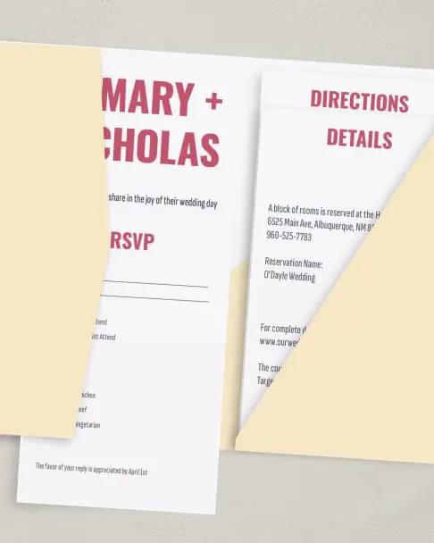 This is a 5" x 7⅞" Pocket Wedding Invitation called Modish Love printed in full color on Premium Smooth paper
