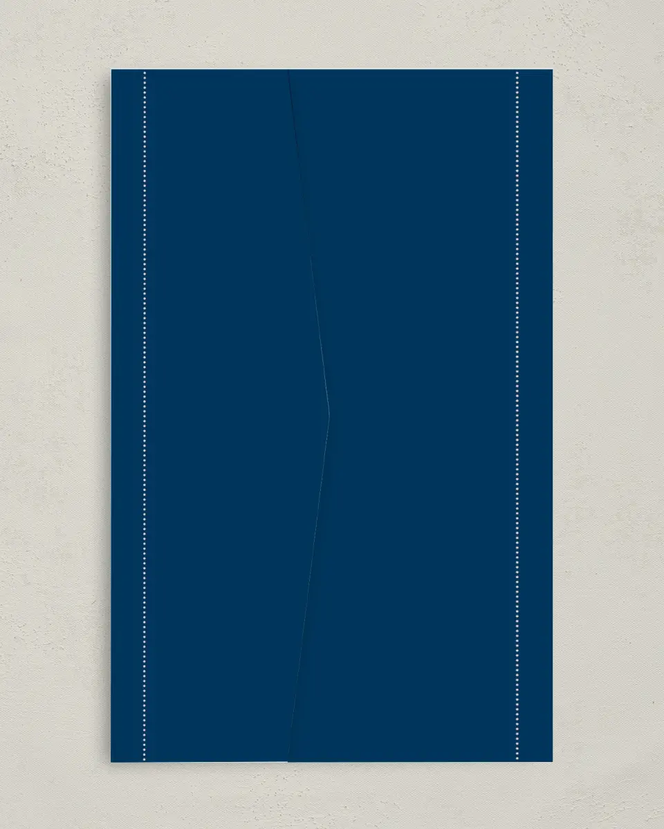 This is a 5" x 7⅞" Pocket Wedding Invitation called Modernist Monogram printed in full color on Premium Smooth paper