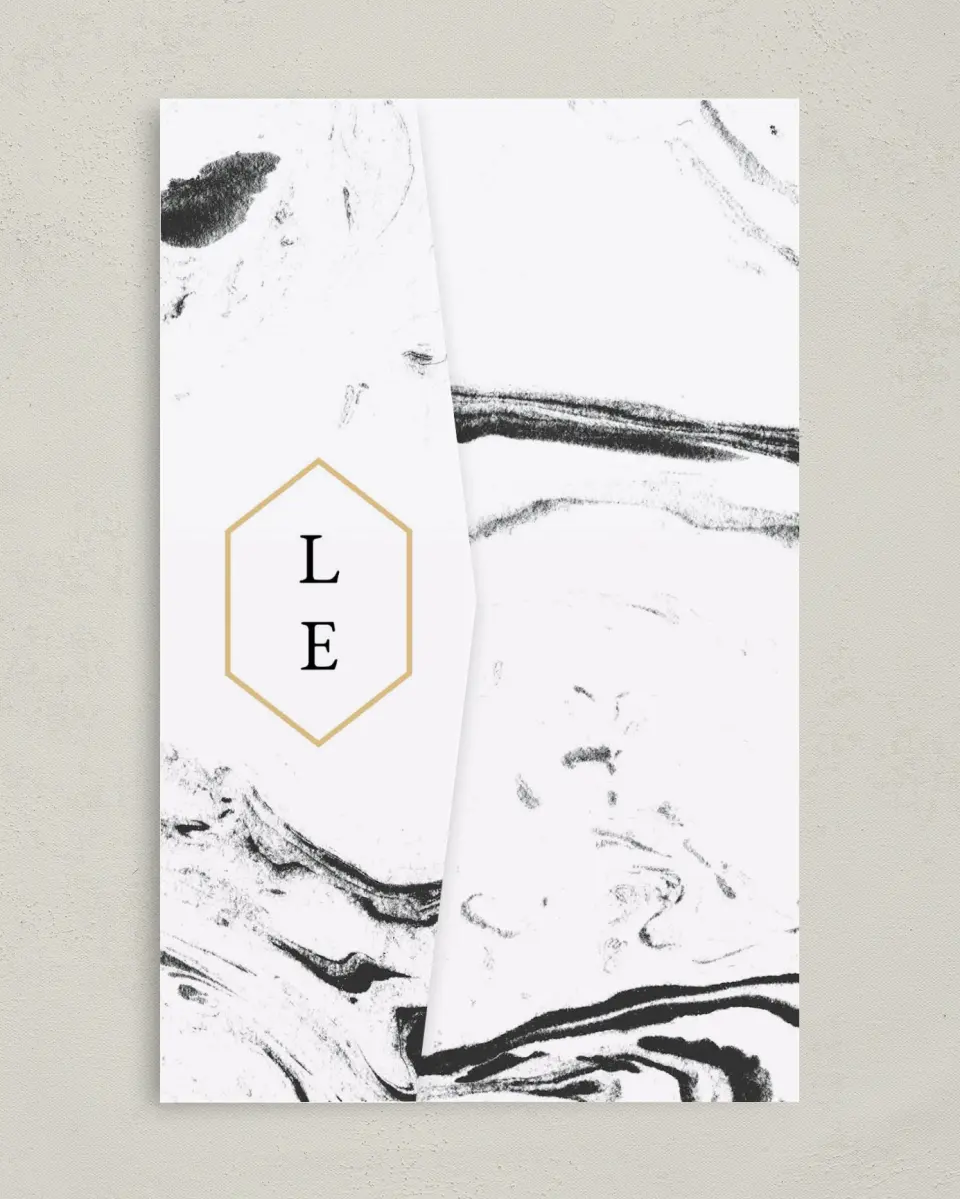 This is a 5" x 7⅞" Pocket Wedding Invitation called Elegant Marble printed in full color on Premium Smooth paper