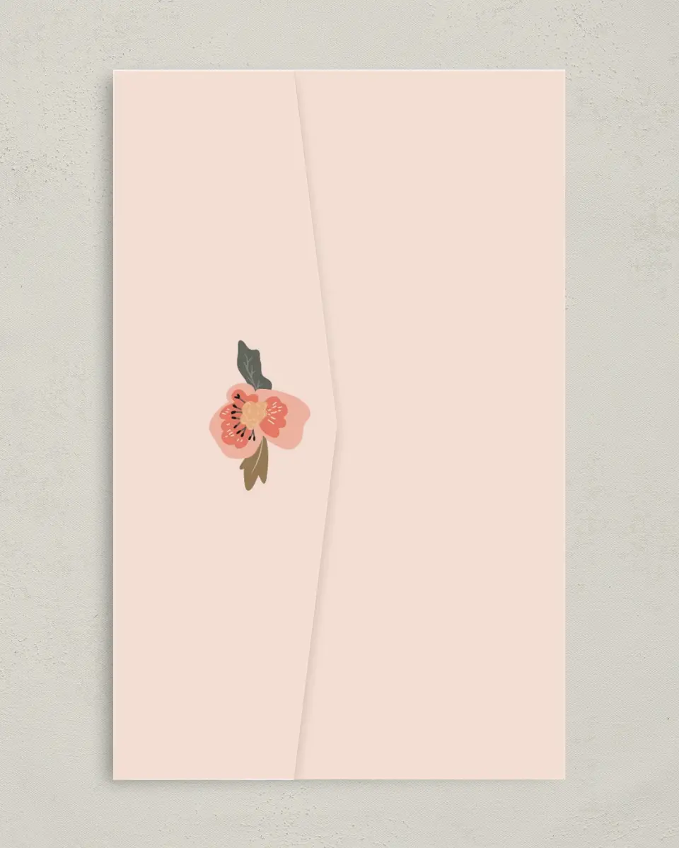 This is a 5" x 7⅞" Pocket Wedding Invitation called Floral Allure printed in full color on Premium Smooth paper