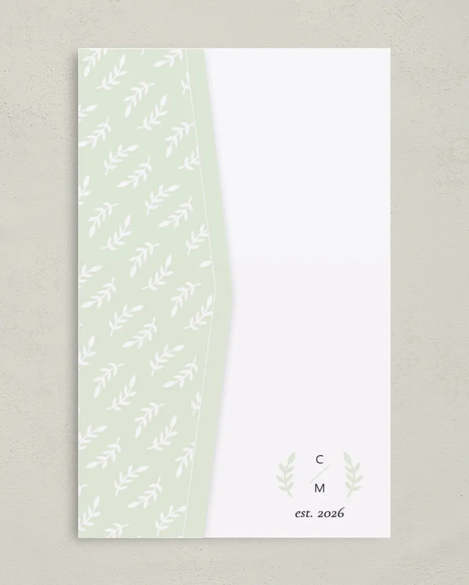 This is a 5" x 7⅞" Pocket Wedding Invitation called Sweet Sprigs printed in full color on Premium Smooth paper