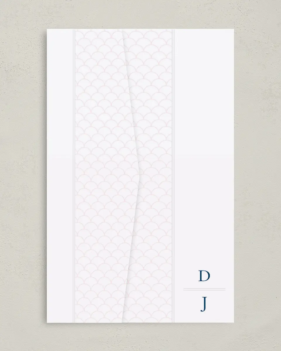 This is a 5" x 7⅞" Pocket Wedding Invitation called Simply Scalloped printed in full color on Premium Smooth paper