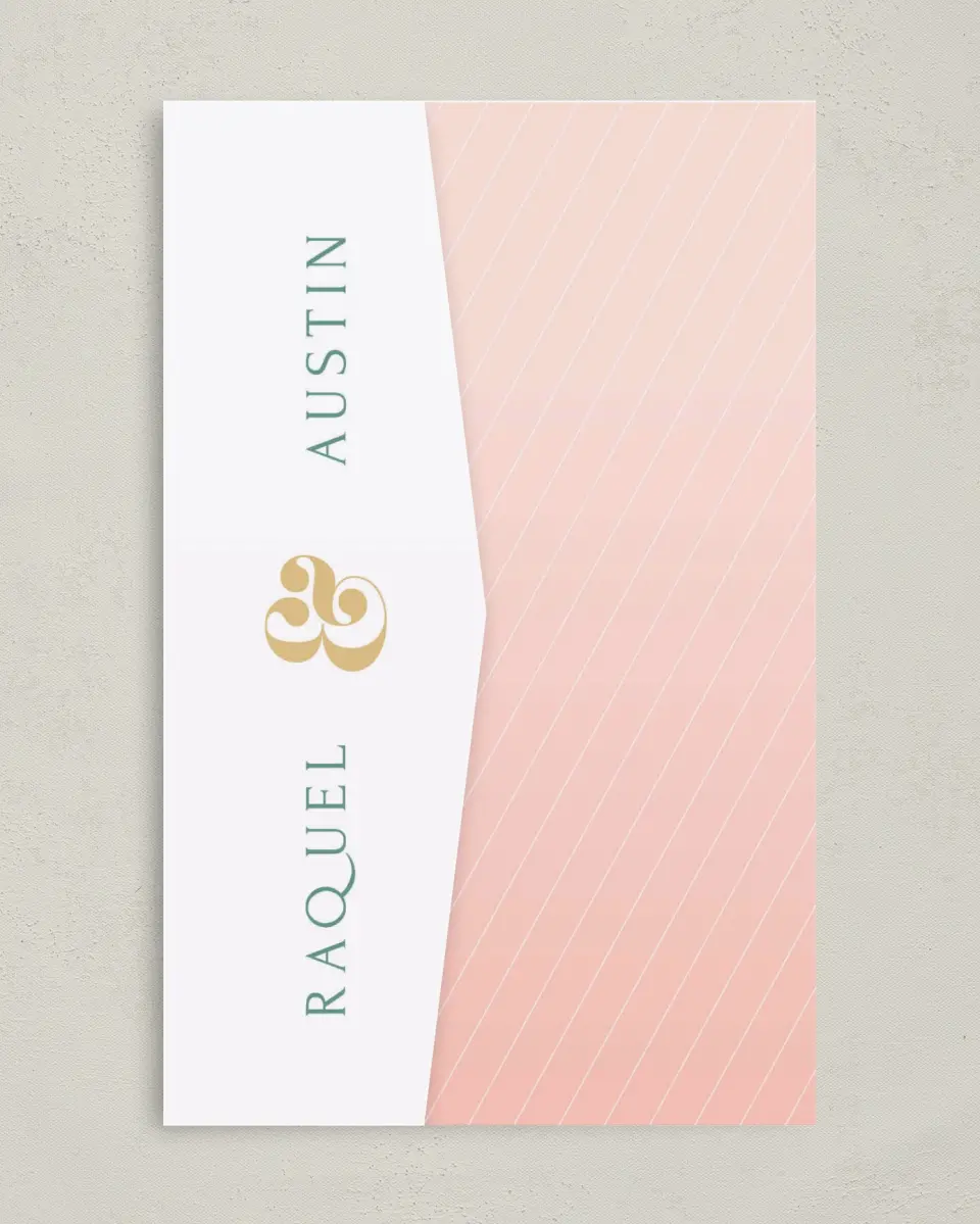 This is a 5" x 7⅞" Pocket Wedding Invitation called Modern Wreath printed in full color on Premium Smooth paper