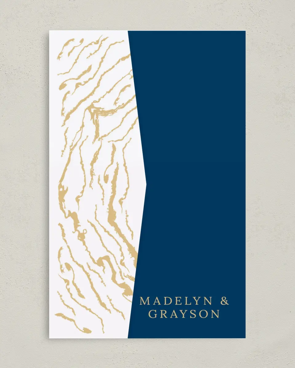 This is a 5" x 7⅞" Pocket Wedding Invitation called Dazzling Agate printed in full color on Premium Smooth paper