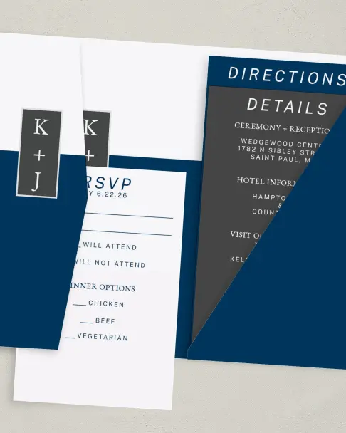 This is a 5" x 7⅞" Pocket Wedding Invitation called Best Wedding Ever printed in full color on Premium Smooth paper