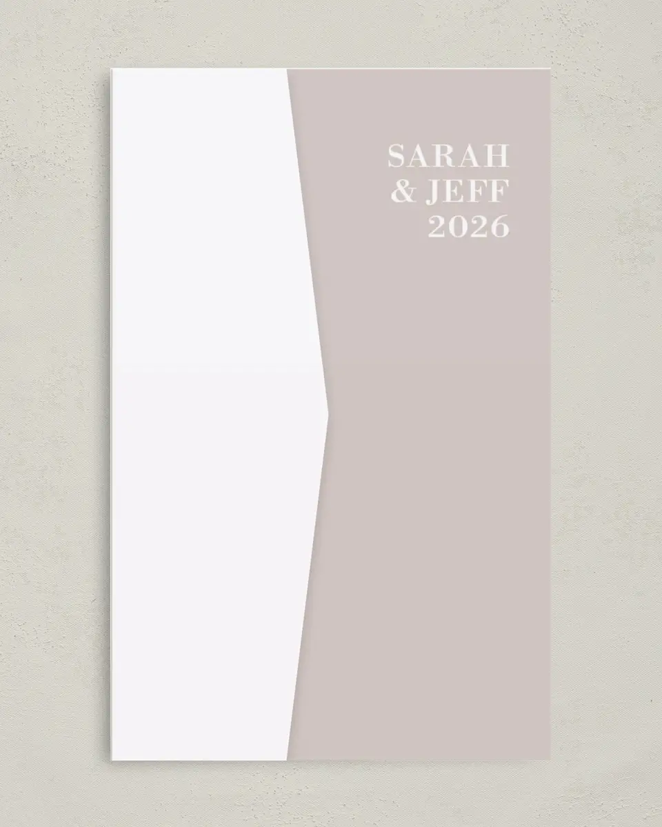 This is a 5" x 7⅞" Pocket Wedding Invitation called Antique Hydrangea printed in full color on Premium Smooth paper