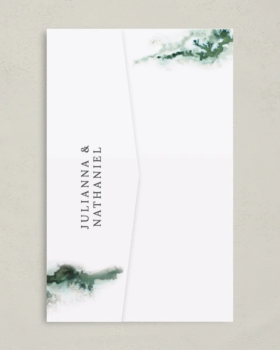 This is a 5" x 7⅞" Pocket Wedding Invitation called Ethereal Pool printed in full color on Premium Smooth paper