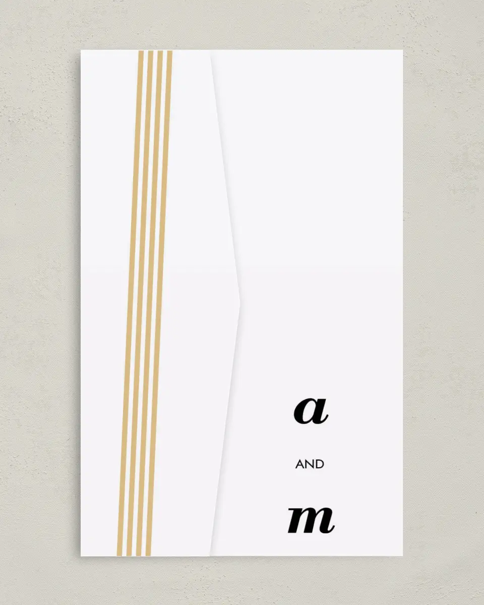 This is a 5" x 7⅞" Pocket Wedding Invitation called Forever Gilded printed in full color on Premium Smooth paper