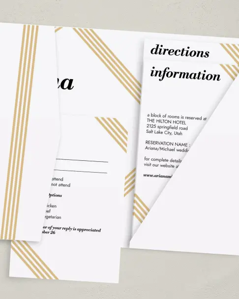 This is a 5" x 7⅞" Pocket Wedding Invitation called Forever Gilded printed in full color on Premium Smooth paper