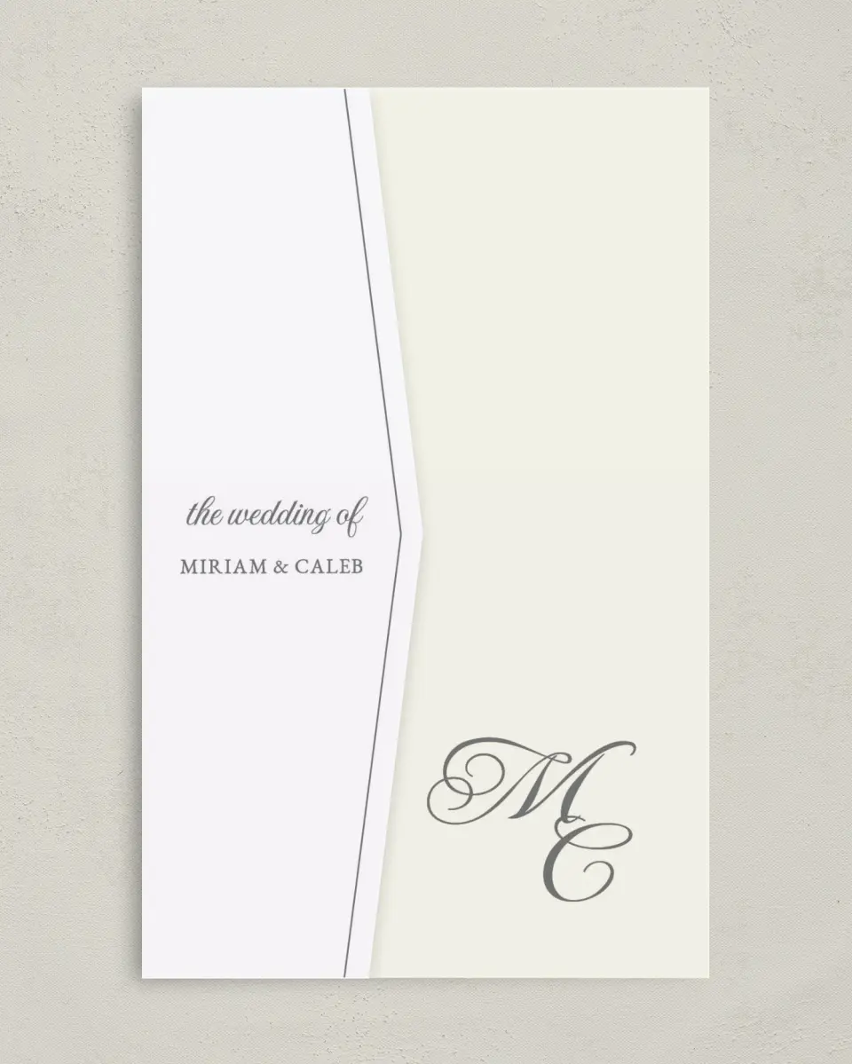 This is a 5" x 7⅞" Pocket Wedding Invitation called Classic Devotion printed in full color on Premium Smooth paper