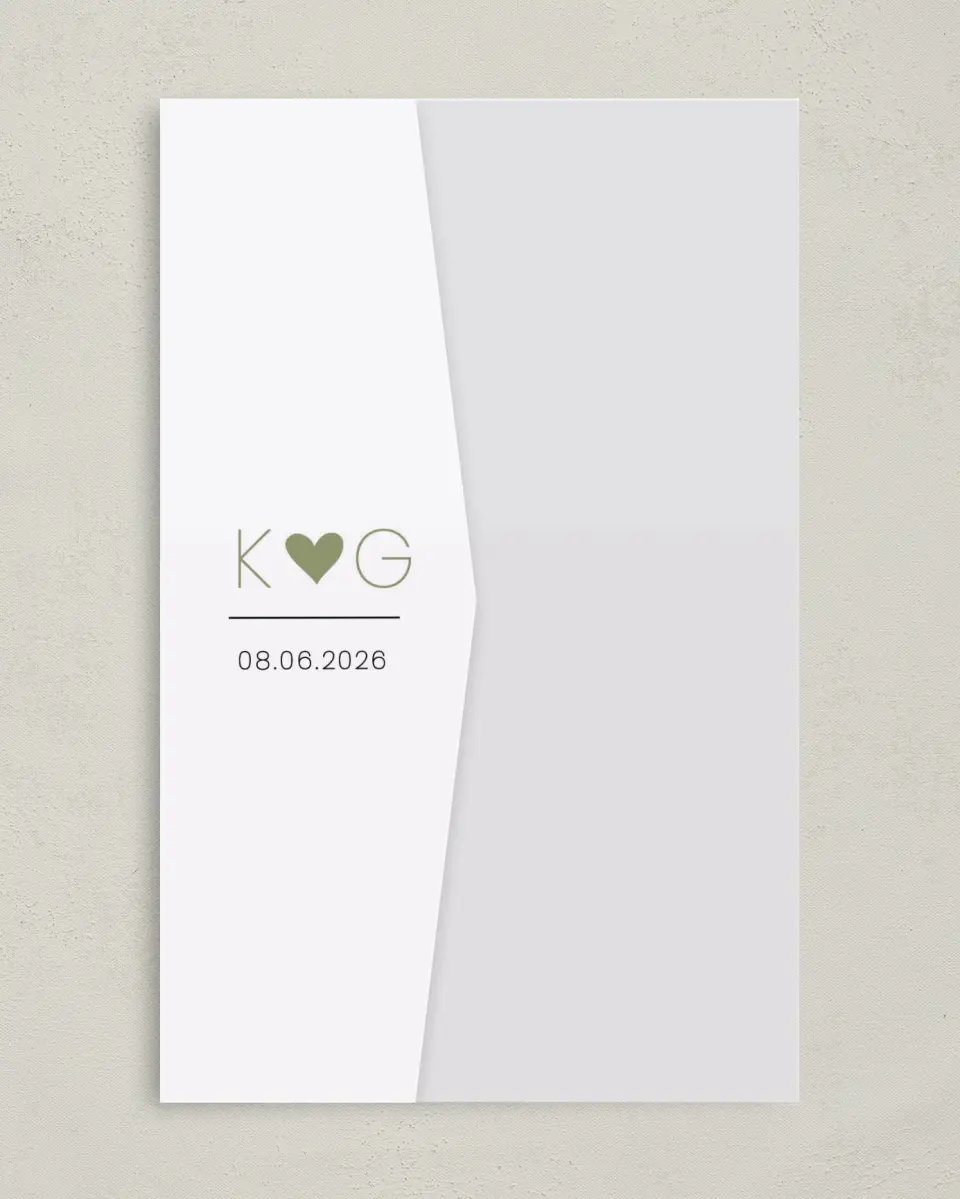 This is a 5" x 7⅞" Pocket Wedding Invitation called Heavenly Hearts printed in full color on Premium Smooth paper