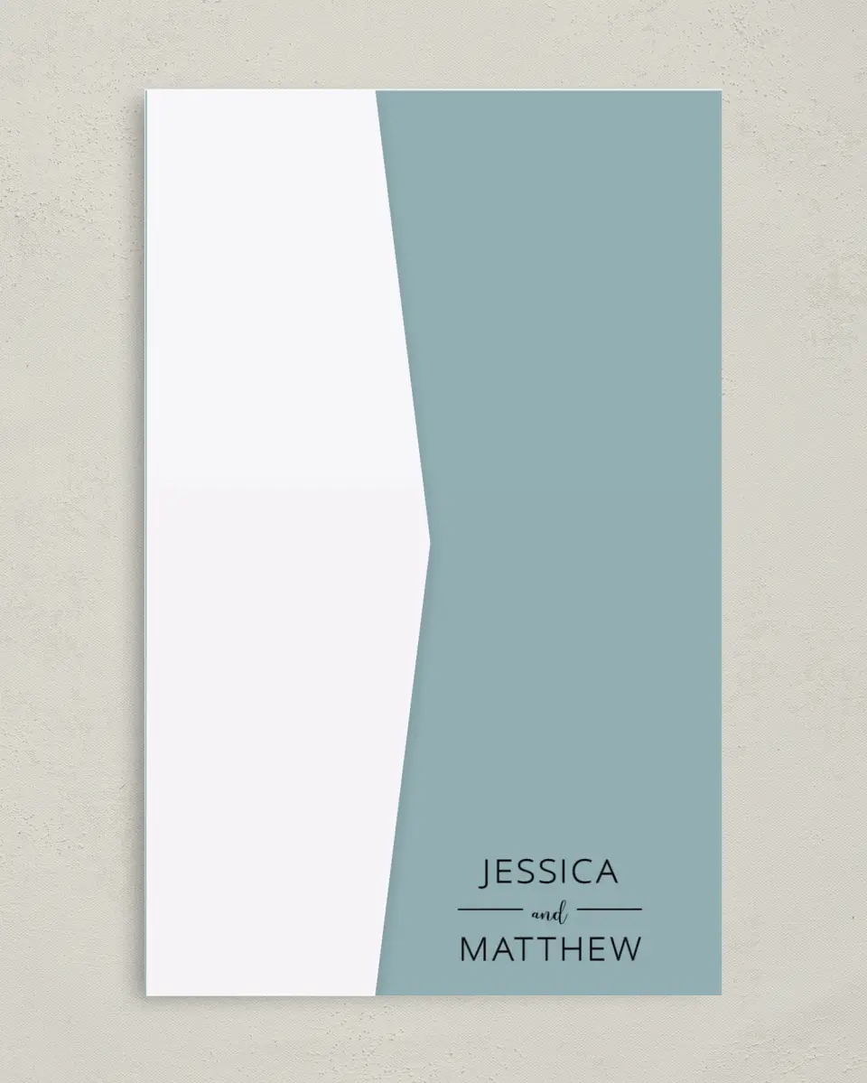 This is a 5" x 7⅞" Pocket Wedding Invitation called Cool Blooms printed in full color on Premium Smooth paper
